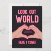 ピースアウトスクールピンクのネオンライト卒業パーティー 招待状 (裏面)