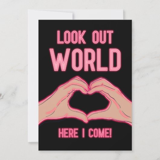 ピースアウトスクールピンクのネオンライト卒業 案内状 (裏面)