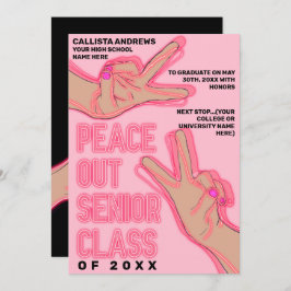 ピースアウトスクールピンクのネオンライト卒業 案内状