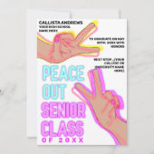 ピースアウトスクールピンクのネオンライト卒業 案内状 (正面)