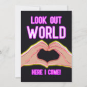 ピースアウトスクールピンクのネオンライト卒業 案内状 (裏面)