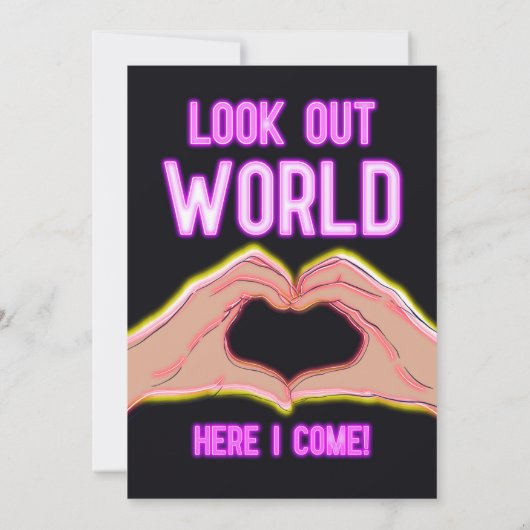 ピースアウトスクールピンクのネオンライト卒業 案内状 (裏面)