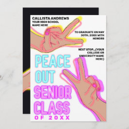 ピースアウトスクールピンクのネオンライト卒業 案内状