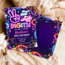 ピースアウトデッ独身のジットネオングローガール誕生日 招待状