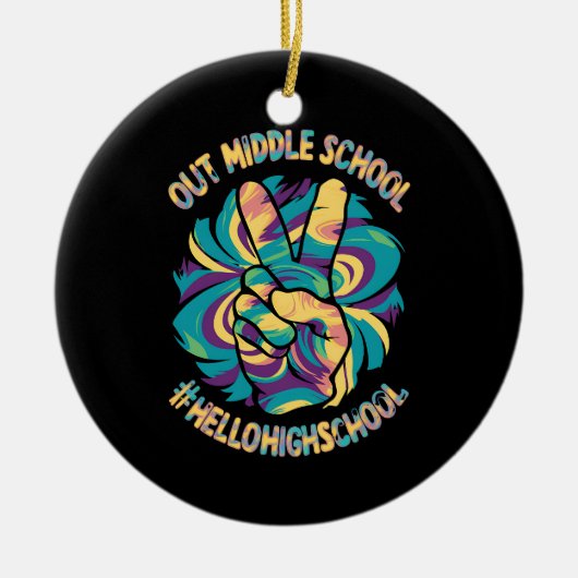 ピースアウトミドルハローハイスクール絞り染め セラミックオーナメント (正面)