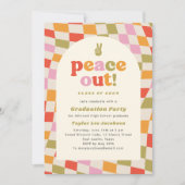 ピースアウトレトロカラフルGroovy卒業パーティー 招待状 (正面)