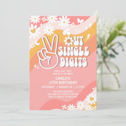 ピースアウト独身のデジットデイジーヒッピー70の誕生日 招待状 (スタンド正面)