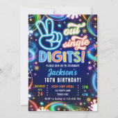 ピースアウト独身のデジットネオングローボーイ誕生日 招待状 (正面)