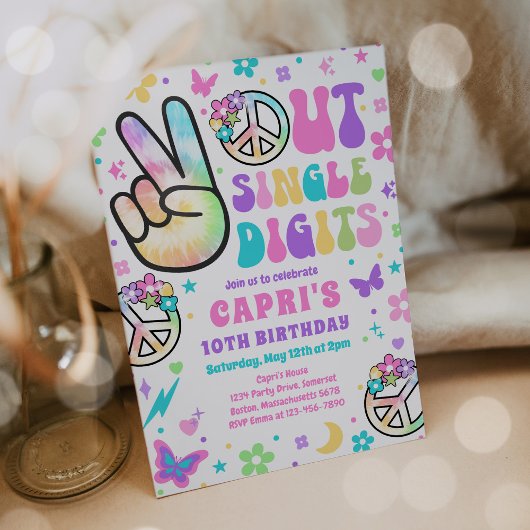 ピースアウト独身のデジットヒッピー絞り染め誕生日 招待状