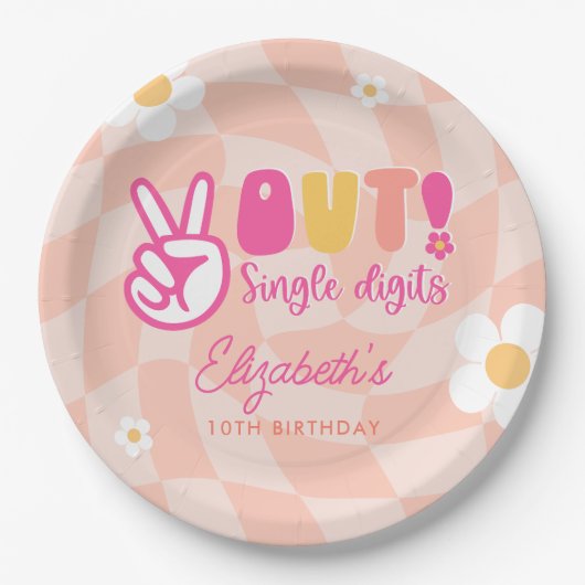 ピースアウト独身のデジット女の子10th誕生日パーティー ペーパープレート (正面)