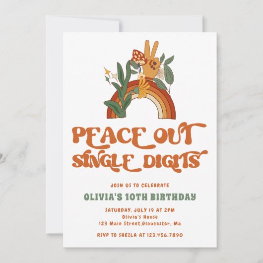 ピースアウト独身のデジット虹の誕生日パーティー 招待状 (正面)