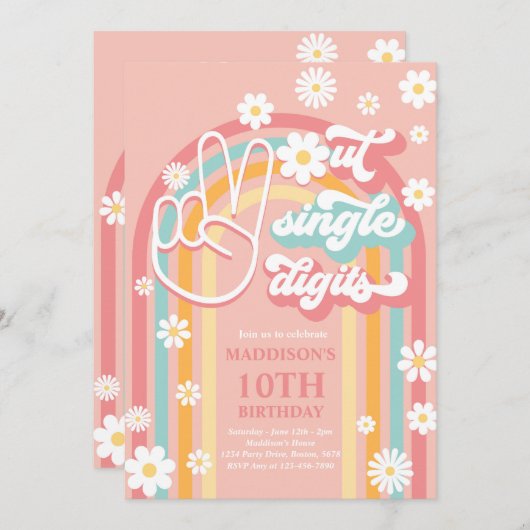 ピースアウト独身のデジットBoho Rainbow 10誕生日 招待状 (正面/裏面)