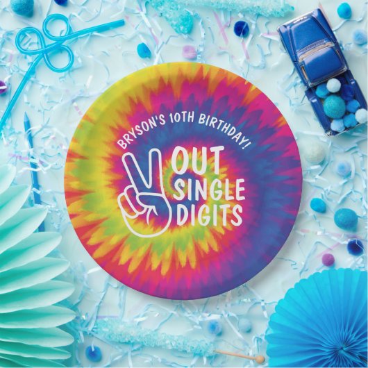 ピースアウト独身の桁数絞り染め10誕生日 ペーパープレート (パーティー)