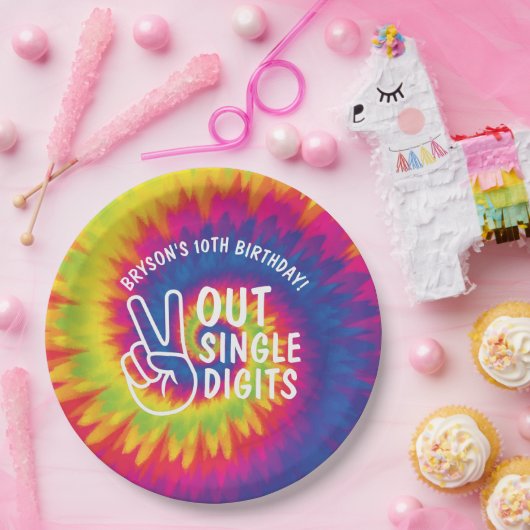 ピースアウト独身の桁数絞り染め10誕生日 ペーパープレート (パーティー)