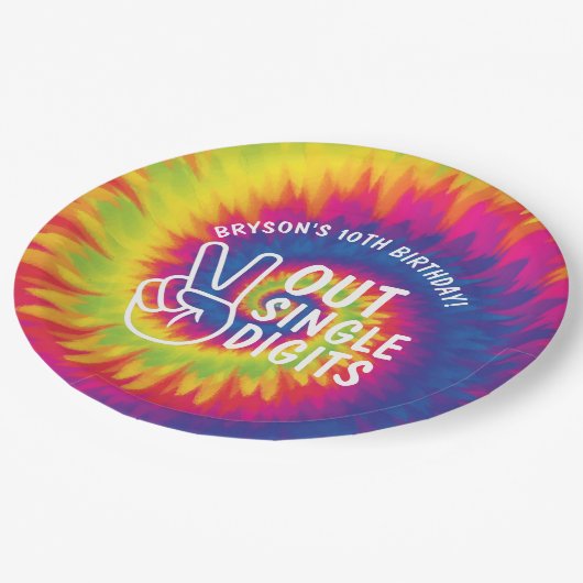 ピースアウト独身の桁数絞り染め10誕生日 ペーパープレート (アングル)