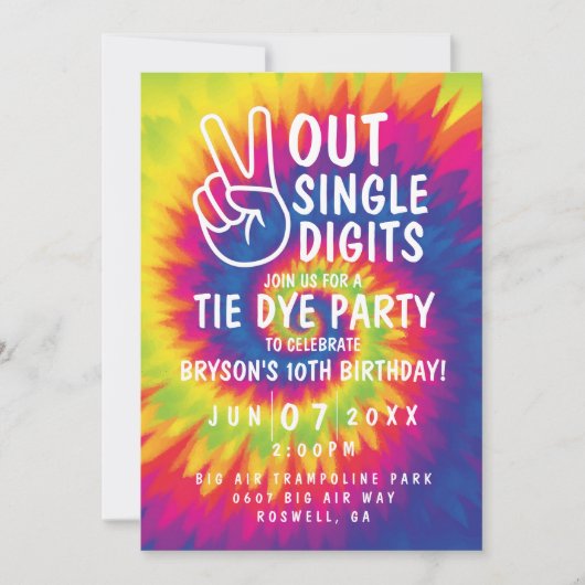 ピースアウト独身の桁数絞り染め10誕生日 招待状 (正面)