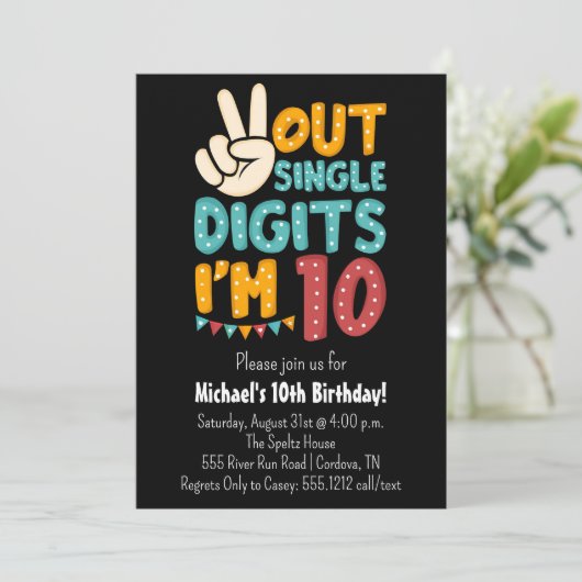 ピースアウト独身の桁数10番目の誕生日招待状 招待状 (スタンド正面)