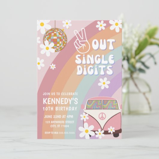 ピースアウト独身の桁数10番目の誕生日招待状 招待状 (スタンド正面)