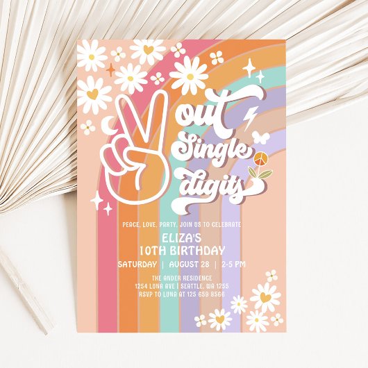 ピースアウト独身の桁数10th Groovy誕生日招待者 招待状