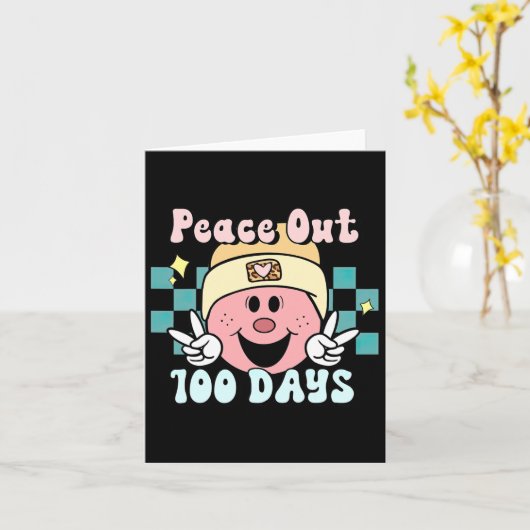 ピースアウト100日の学校スマイル顔レトロGroo カード (黄色い花)