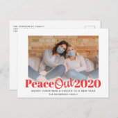 ピースアウト2020年の写おもしろい真赤いクリスマス シーズンポストカード (正面/裏面)