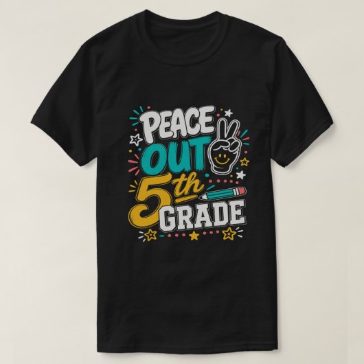 ピースアウト 5年生 レトロでグルービーなデザイン | 2026年度卒業 Tシャツ (デザイン正面)