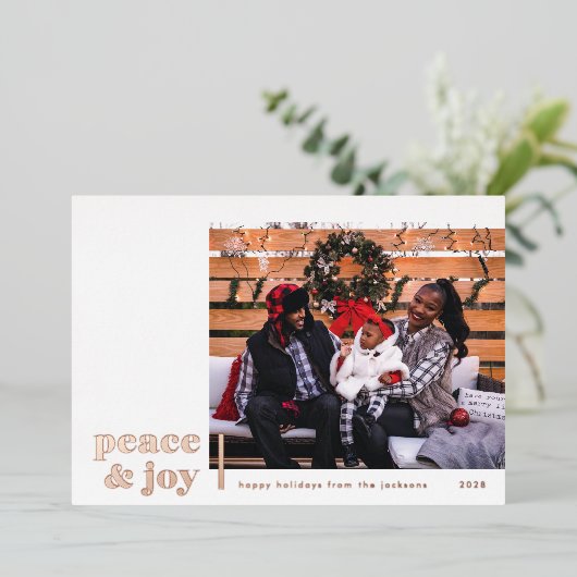 ピースアンドジョーコーナーモダンフォイルフォトホリデーカード 箔シーズンカード (立ち正面)
