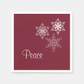 ピースアンドスリースノーフレークスバーガンディホリデー スタンダードカクテルナプキン (正面)