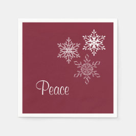 ピースアンドスリースノーフレークスバーガンディホリデー スタンダードカクテルナプキン