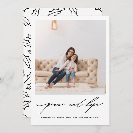 ピースアンドホープ黒白ホリープリントホリデイ 招待状 (正面/裏面)