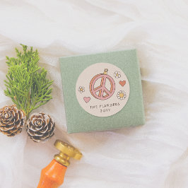 ピースアンドラブバウレレトログルービークリスマスホリデー ラウンドシール