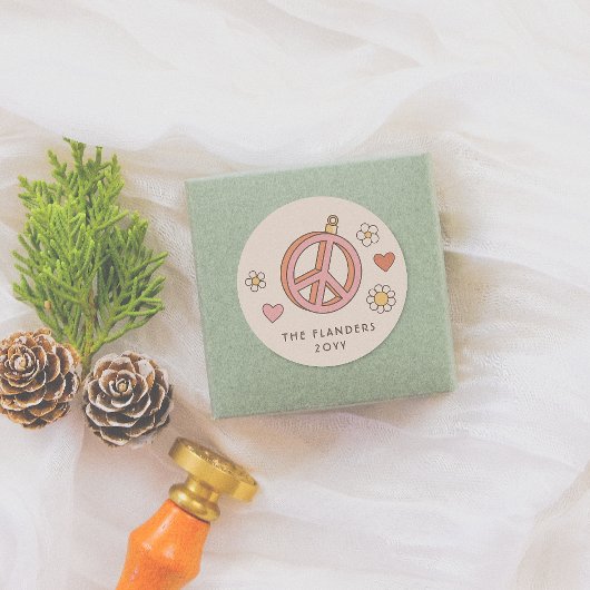 ピースアンドラブバウレレトログルービークリスマスホリデー ラウンドシール