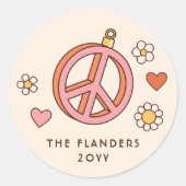 ピースアンドラブバウレレトログルービークリスマスホリデー ラウンドシール (正面)