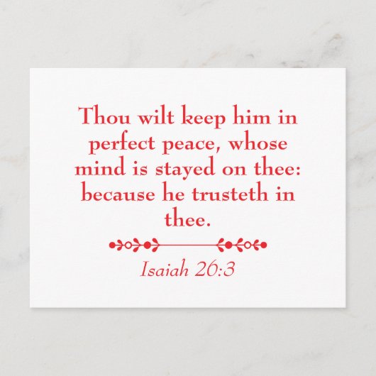 ピースイザヤ26:3キリスト教の聖なる書物、 経典 ポストカード (正面)