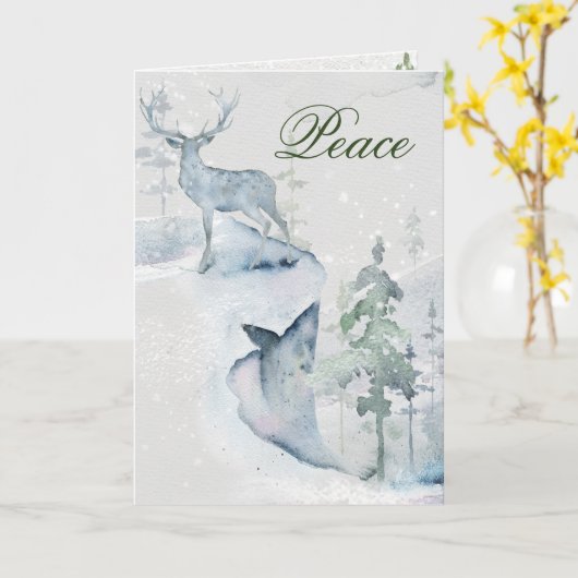 ピースウォーターの色の鹿オンザクリフ カード (黄色い花)