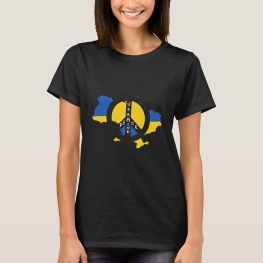 ピースウクライナ国旗の地図 Tシャツ (正面)