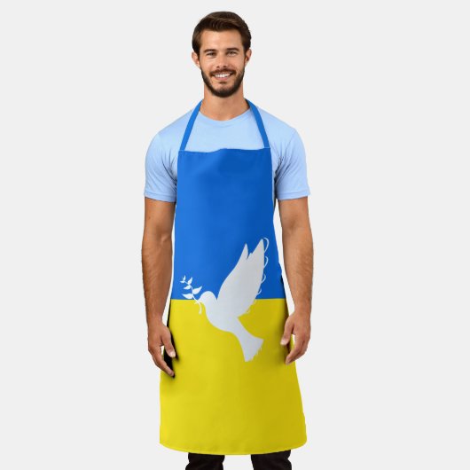 ピースエプロンウクライナ国旗 – ピース鳩 エプロン (着用した状態)