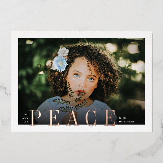 ピースエレガントオーバーレイ枠クリスマス写真 箔シーズンカード (正面)