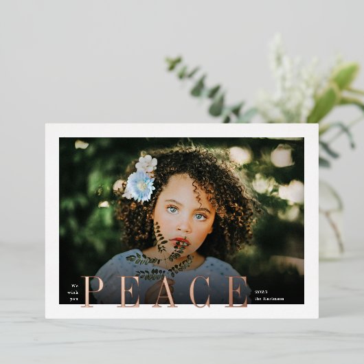 ピースエレガントオーバーレイ枠クリスマス写真 箔シーズンカード (立ち正面)