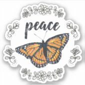 ピースオレンジバタフライアンドフラワーリース シール (正面)