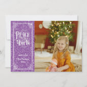 ピースオンアースきらめくパープルグリッタークリスマス シーズンカード (正面)
