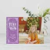 ピースオンアースきらめくパープルグリッタークリスマス シーズンカード (スタンド正面)