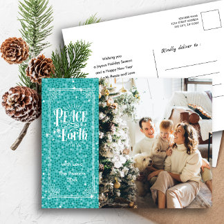 ピースオンアースきらめくブルーグリッタークリスマス シーズンポストカード