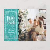 ピースオンアースきらめくブルーグリッタークリスマス シーズンポストカード (正面)