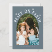 ピースオンアースアーチフォト石板ブルークリスマス シーズンカード (正面)