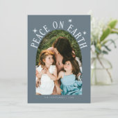 ピースオンアースアーチフォト石板ブルークリスマス シーズンカード (スタンド正面)