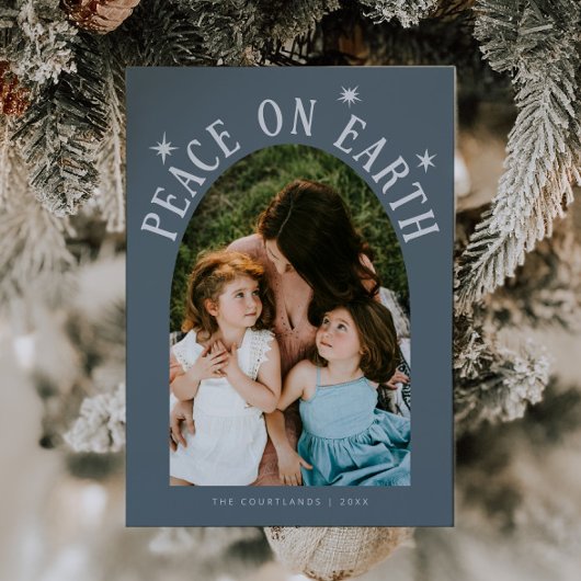 ピースオンアースアーチフォト石板ブルークリスマス シーズンカード