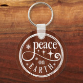 ピースオンアースクリスマス引用文オンブラウンウッド キーホルダー (正面)