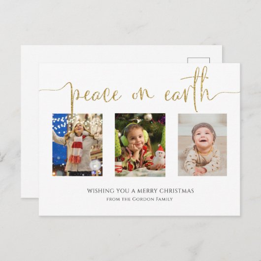 ピースオンアースクリスマス3フォトコラージュグリッター  シーズンポストカード (正面/裏面)
