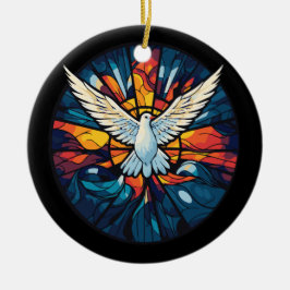 ピースオンアースステンドグラス鳩クリスマスデザイン セラミックオーナメント
